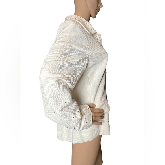 JOAN RIVERS Crystal & Pearl Embellished Cream Long Sleeve Jacket Size Large - Picture 5 of 13